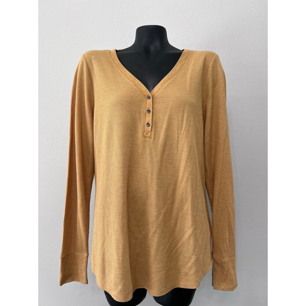 Time and Tru Ribbed V-Neck Henley Top Sz 3XL Mustard‎ Yw Streetwear Y2K inspired